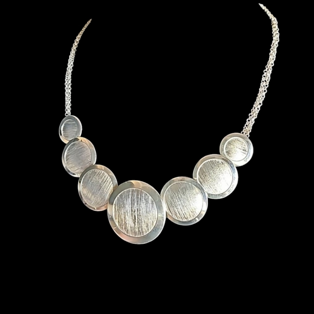 Sterling silver Estate italian silver 925 Italy brushed disc  3 chain necklace